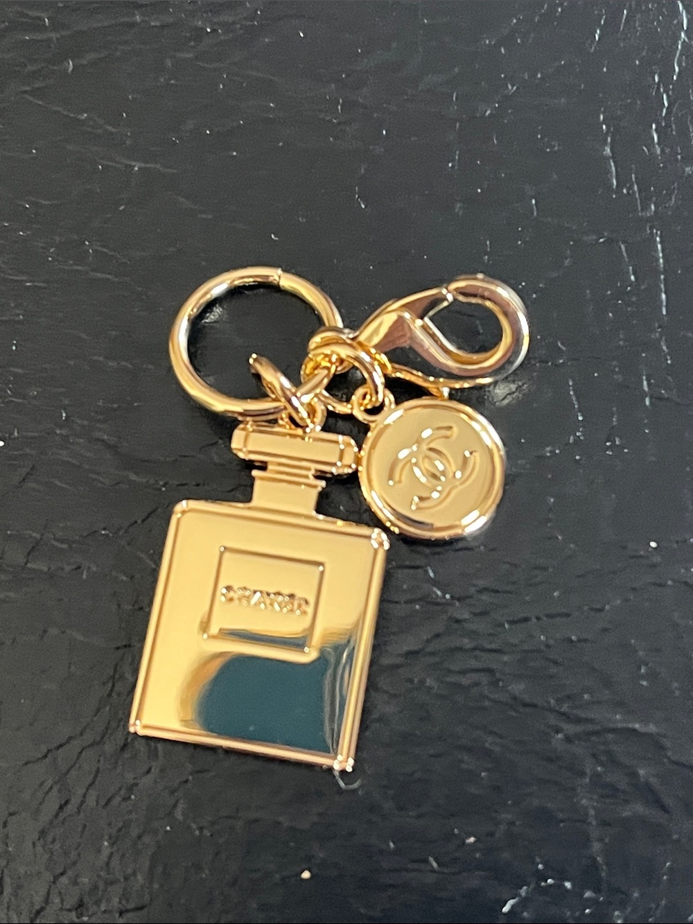 CHANEL Gold Perfume Bottle Key Charm with CC Medallion